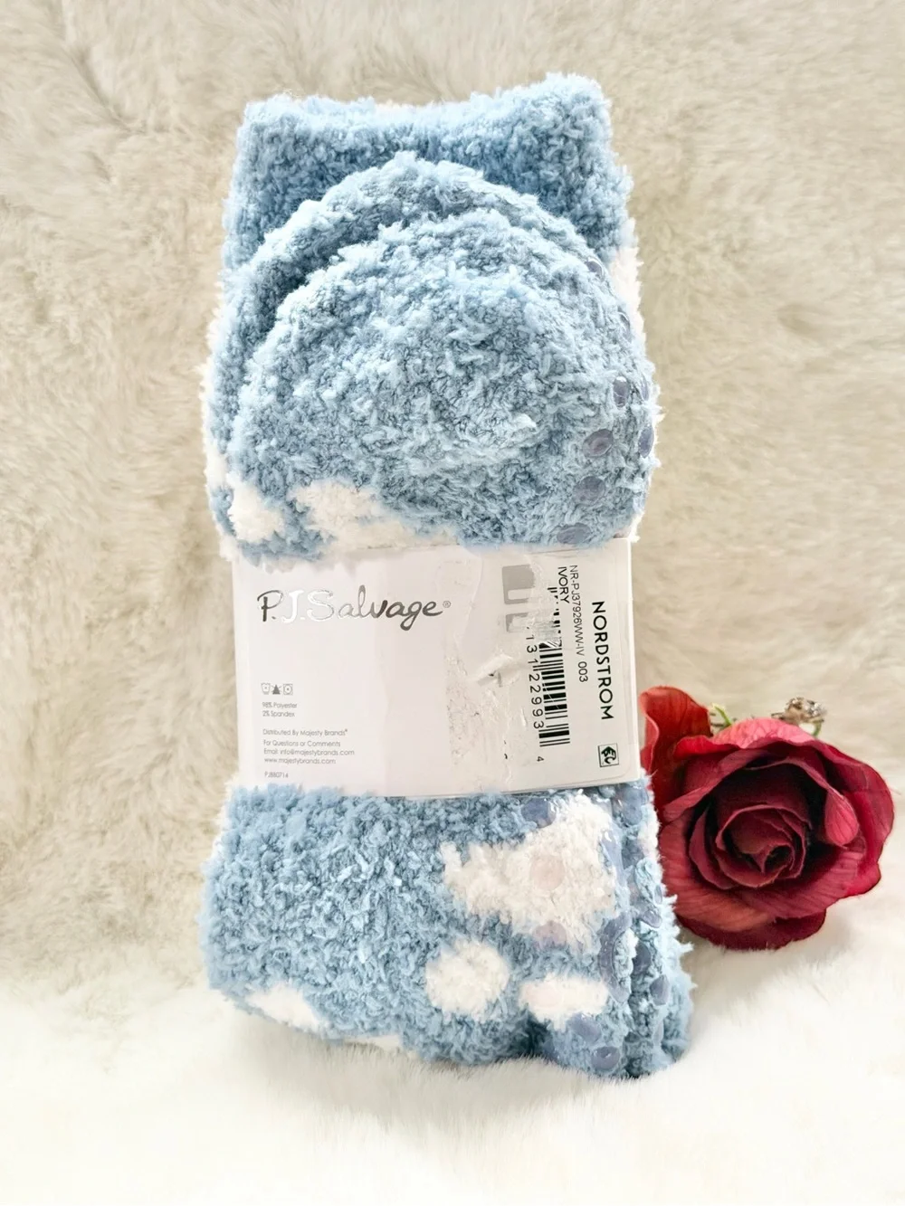 2 pack  P.J. Salvage Plush Dog Face  Cozy Socks Cream, Brown & 1 blue w/cream